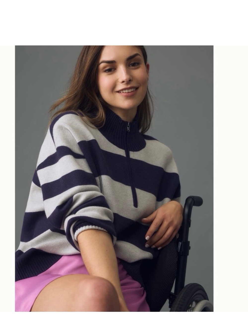 Anthropologie Maeve Striped Half-Zip Pullover Sweater in Navy and Grey
